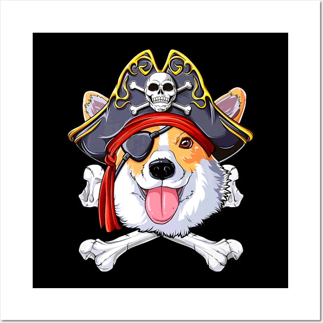 Corgi Pirate Skull Floral Skeleton Wall Art by SkullGrungeSHOP